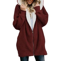 womens autumn and winter new lamb wool hooded womens long coat thickened warm fleece casual hoodie plus size coat