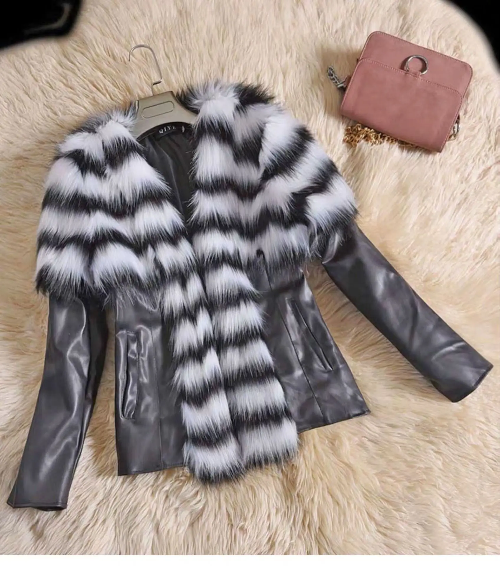 

women's wear Large new style imitation leather coat raccoon dog fur PU leather s-6xl increase fat