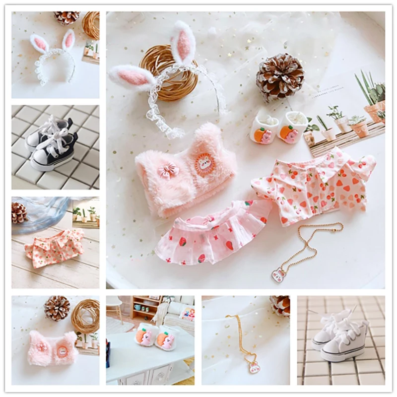 

6pcs/lot 20 cm Exo Doll Clothes Plush Cute Rabbit Bow Tie Dress Up Korea Kpop EXO idol Dolls Gift Toys Doll Accessories