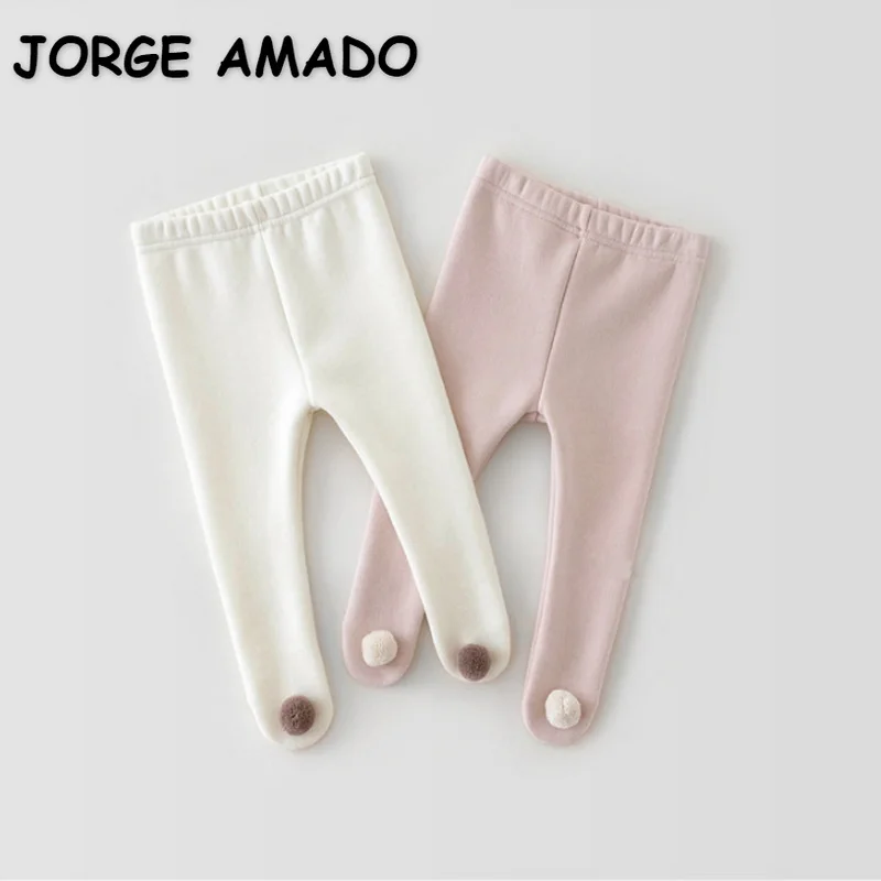 

2022 New Spring Kids Girls Boys Leggins Solid Color Pompom Elastic Waist Big PP Tights Stockings Bebe Pants Casual Clothes E1106