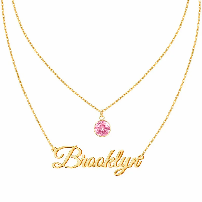 

HIYONG Stainless Steel Customized Name Necklace Personalized Custom Necklaces Double Layers Birthstone Necklace Letter Jewelry