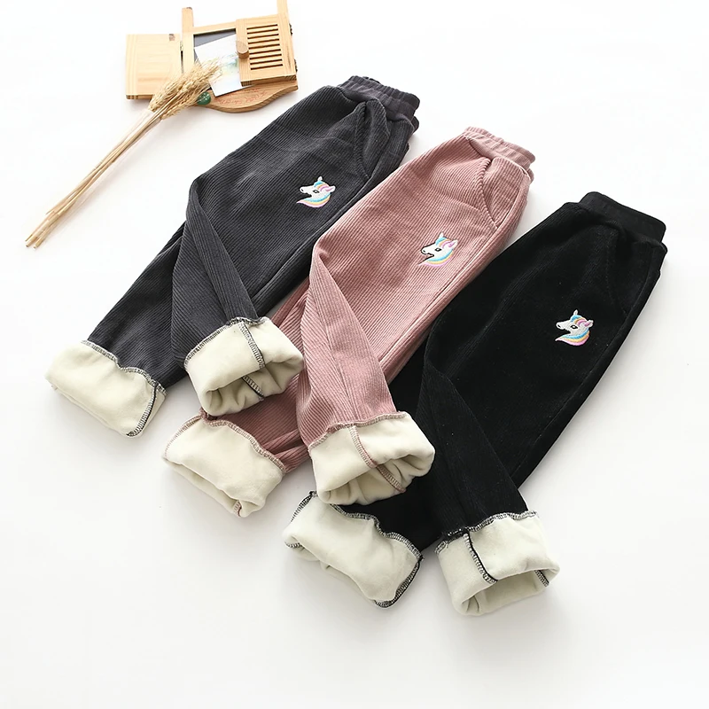 Новинка Осень/Зима 2021 модели для детей тяжелые хлопковые брюки с вышивкой пони