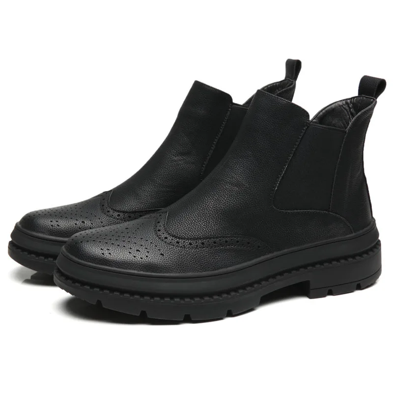 Мужские ботинки из натуральной кожи с резьбой|Ботинки челси| |