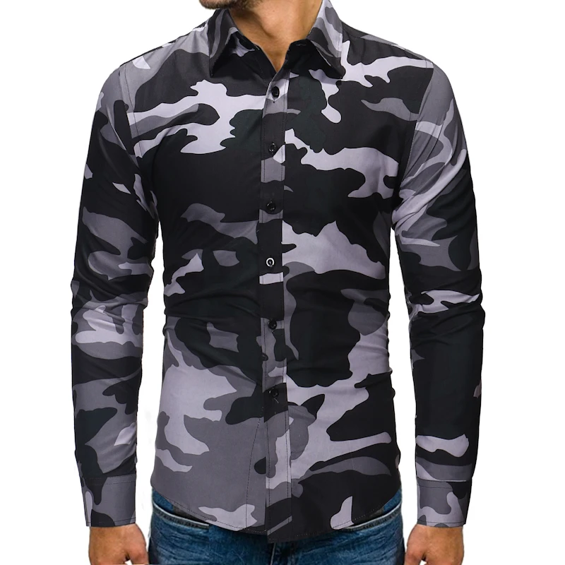 

Autumn and Winter New Camouflage Printed Long Sleeve Shirt Fashion Casual Shirts for Men Personality Slim Fit Streetwear Blouse