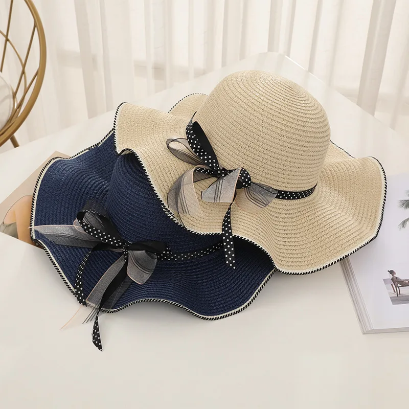 

Шляпа Женская Солнцезащитная соломенная розовая с бантом, лето 2021