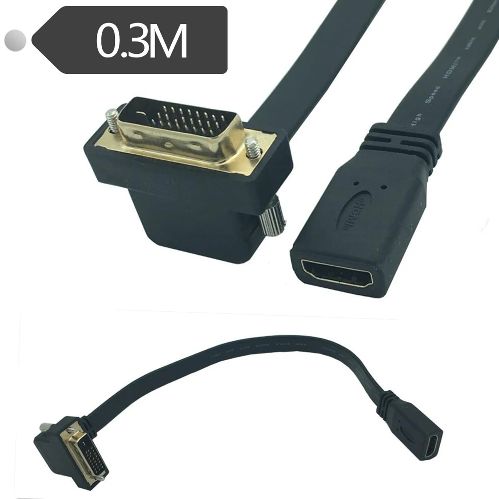 

Flat Slim High Speed HDMI Female to DVI 24+1 Male 90° angle Cable 0.3m