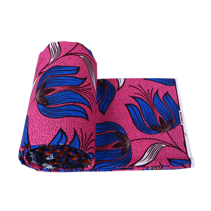 African Fabric Ankara Real Wax Veritable Blue Flowers Print Pink 6Yards | Аксессуары для одежды