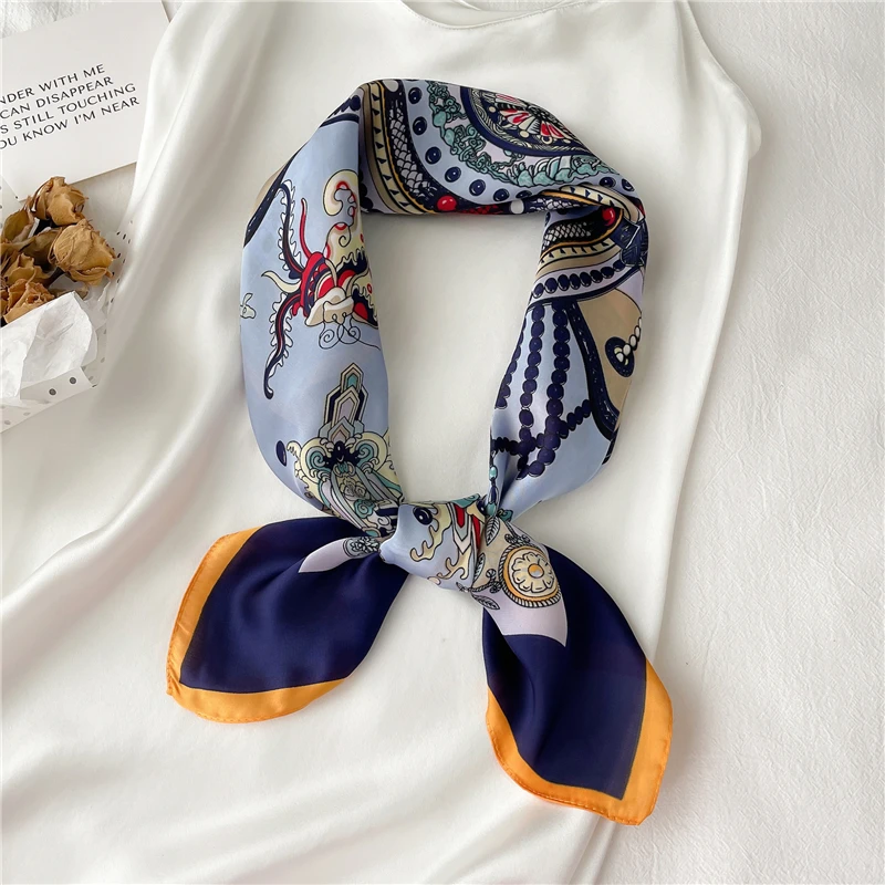 

2021 New Design Silk Square Scarf Women Printed Hijab Foulard Shawls Wraps Lady Headband Hair Scarves Female Neckerchief Bandana