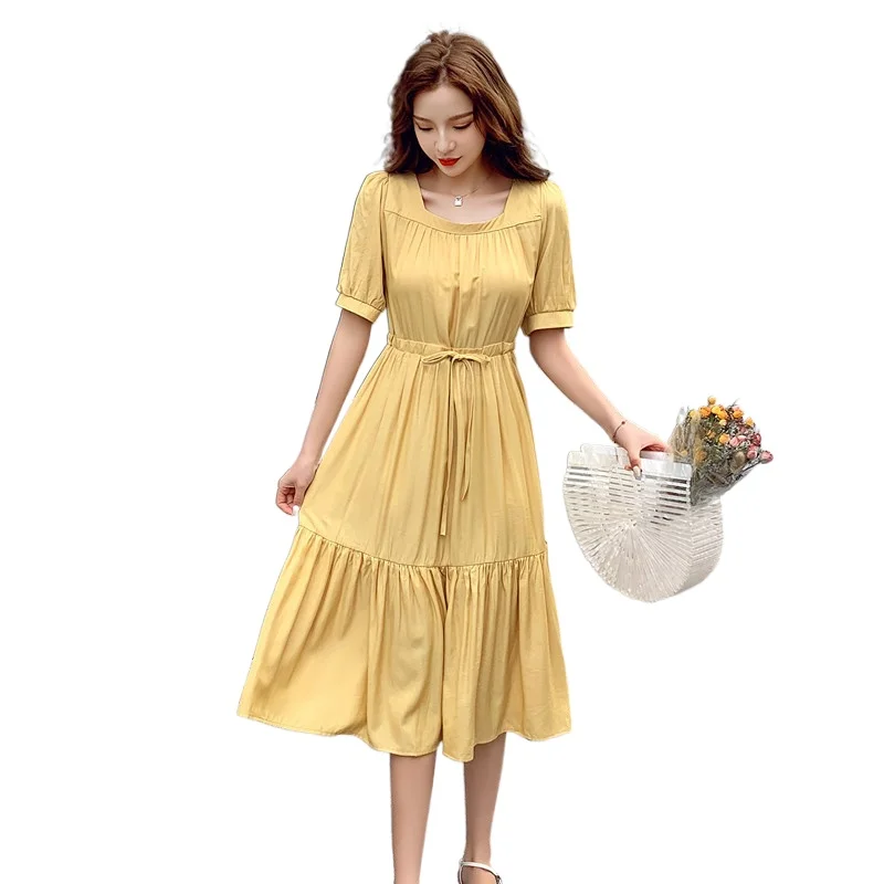 

Женское шифоновое платье с корсетом, элегантное винтажное свободное платье макси с коротким рукавом, лето 2021