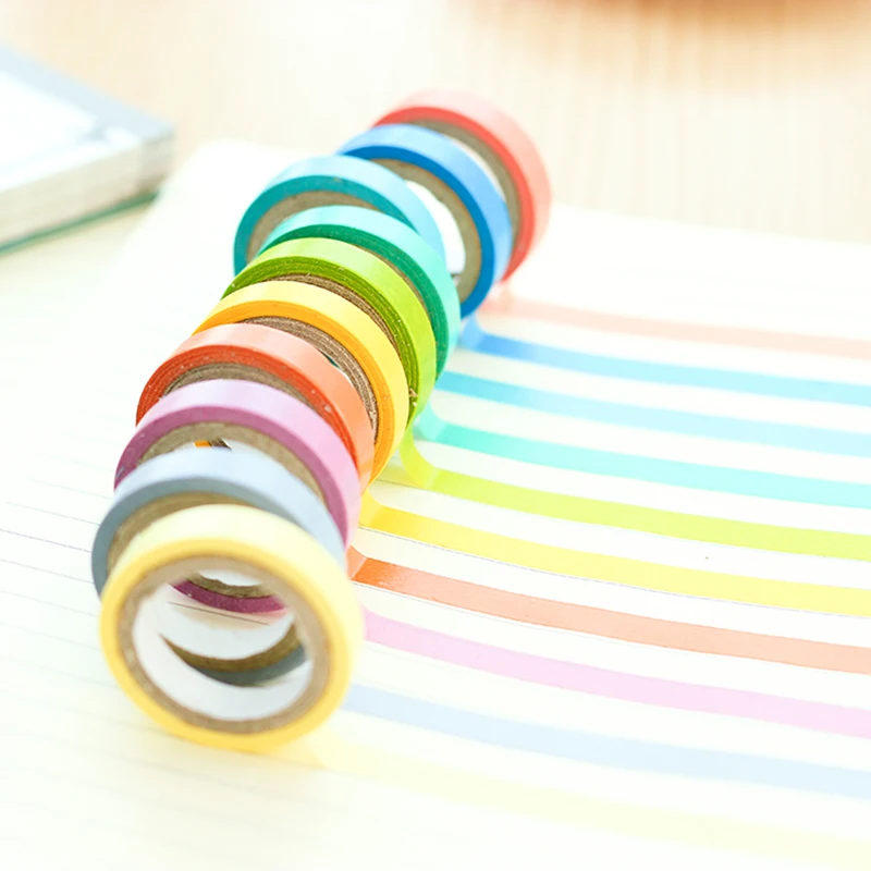 

10Pcs/Set Color Rolls Paper Washi Masking Tape Rainbow Colours Sticky Adhesive DIY Craft Decor Washi Tape Stickers Scrapbooking