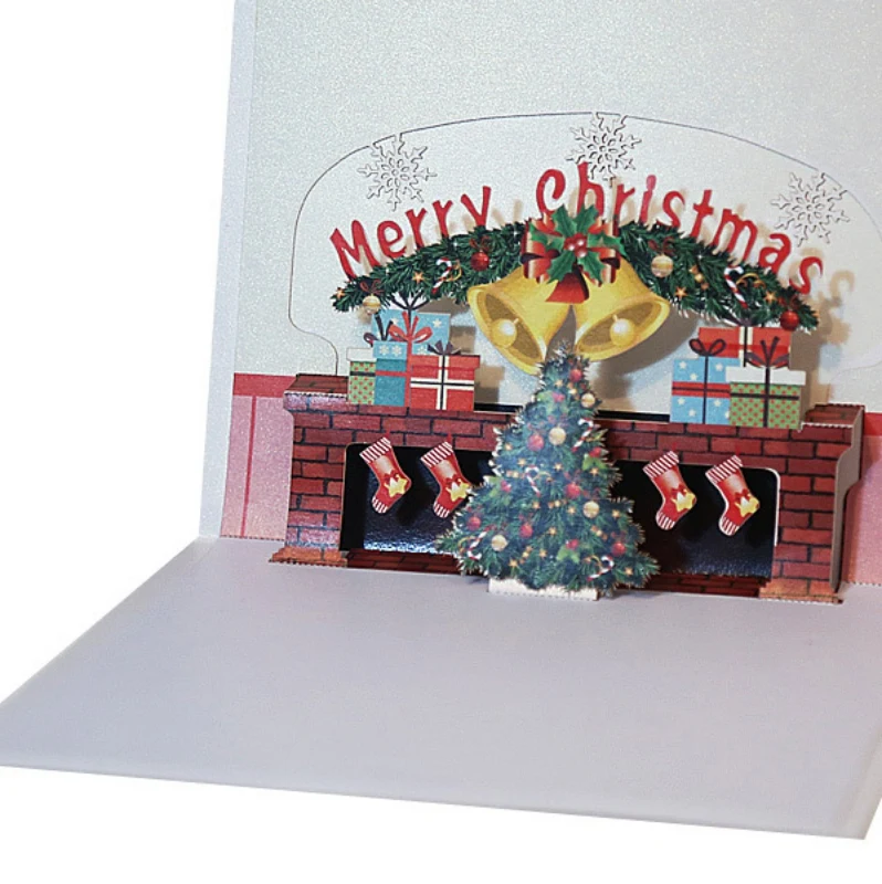 Merry Christmas 3D Popup Fireplace Cards Tree Gift Winter Festival Greeting Card for Holiday Invitations Pro |