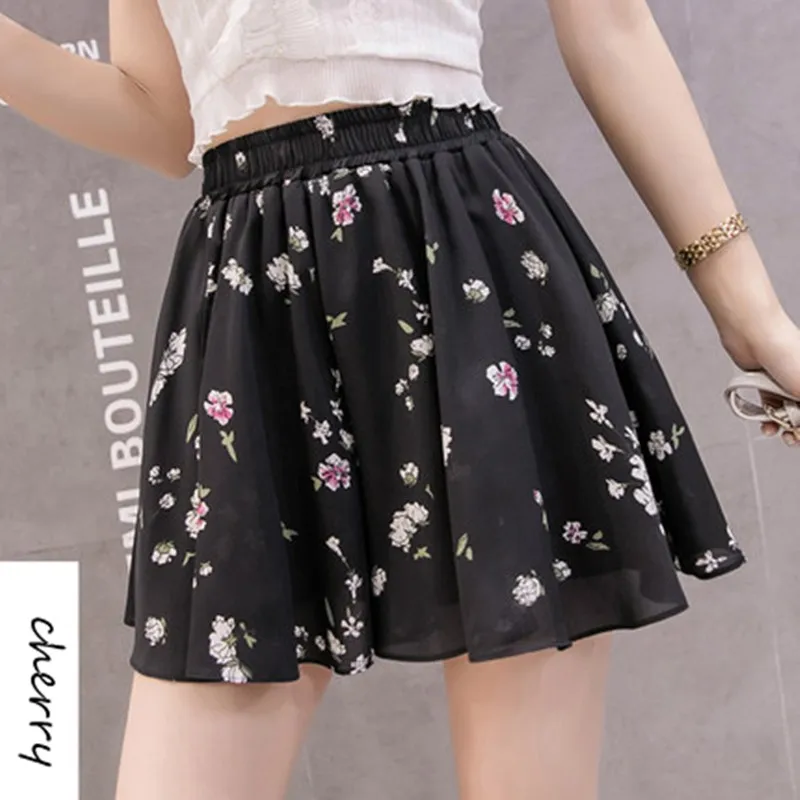 Женские шифоновые брюки повседневные свободные короткие штаны с высокой талией