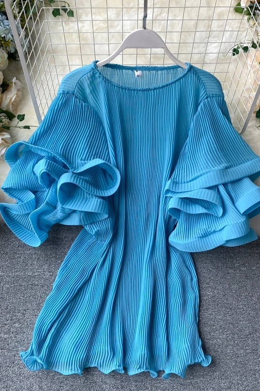 

Runway Tops 2020 Summer Women Elegant Ruffles Chiffon Blouses Womens