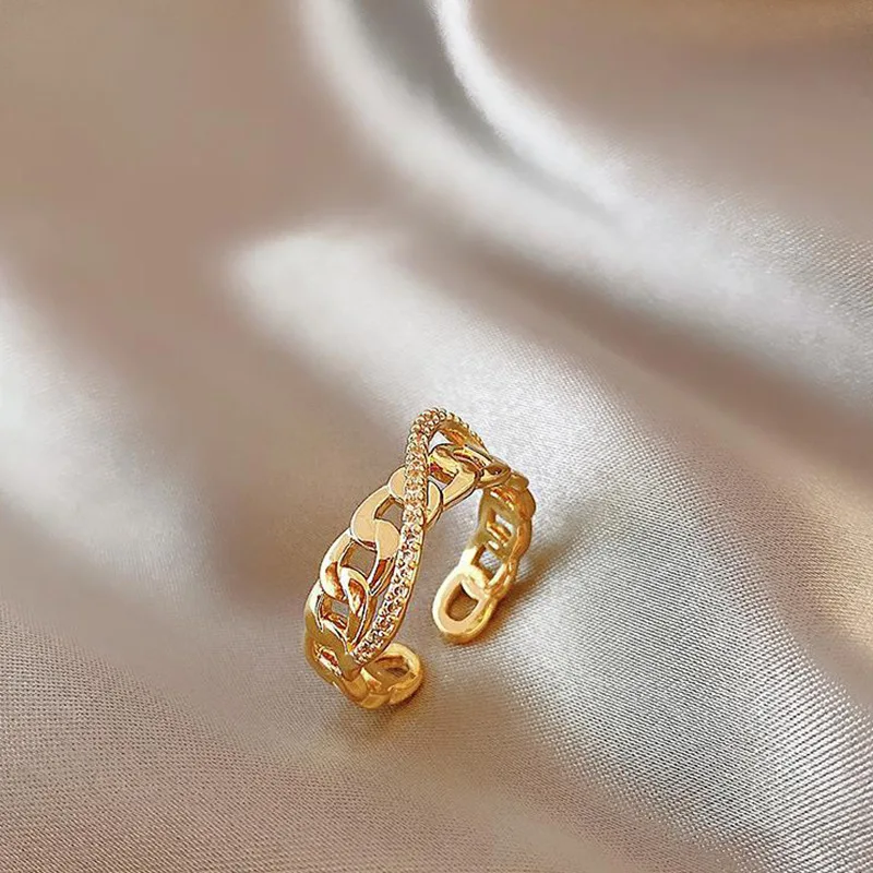 

2021 New Arrival Trendy Geometric Exquisite Crystal Chain Geometric Opening Rings For Women Crystal Jewelry Party