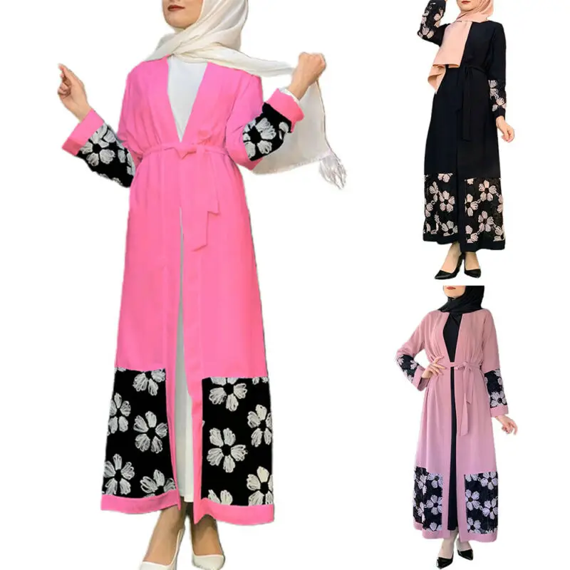 Мусульманская Мода абайя пэчворк халат Кардиган Женская рубашка с длинным