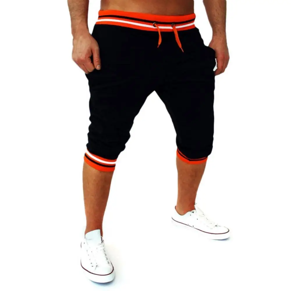 

Men Casual Shorts Male Summer Color Block Pockets Drawstring Elastic Capris Trousers Cotton Sports Shorts Loose Shorts Plus Size