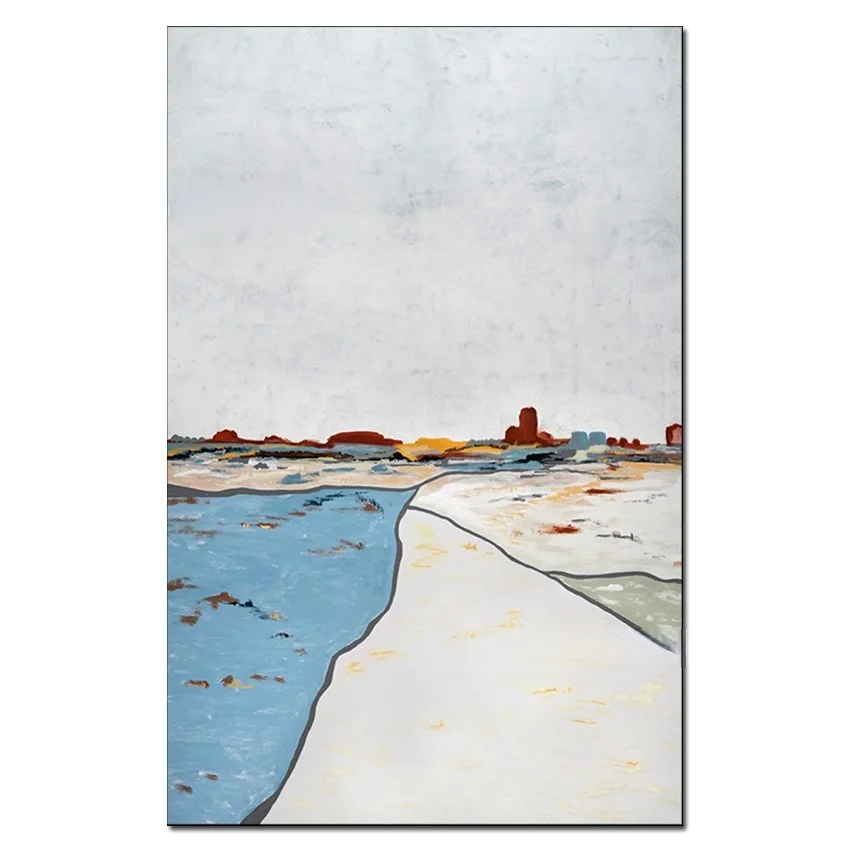 

No Framed Hand Painted Modern Living Room Decorative Fine Art Abstract Sea Birch Scenery Oil Painting On Canvas Wall Hanging Art