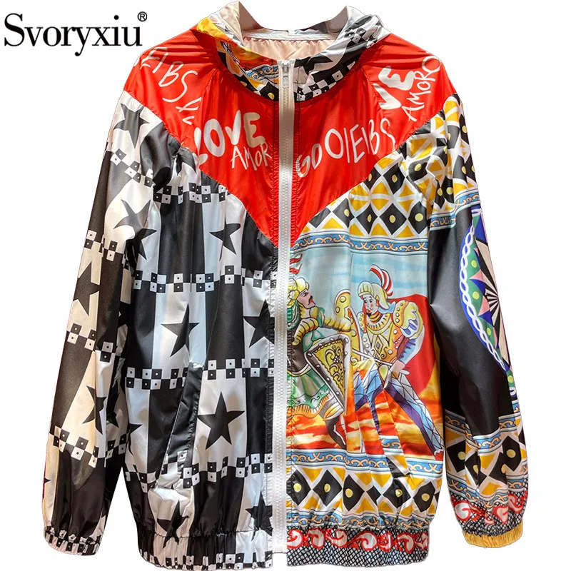

Svoryxiu Designer Fashion Autumn Vintage Jackets Coat Women's Long Sleeve Warrior Letter Print Thin Sun Protection Outwear