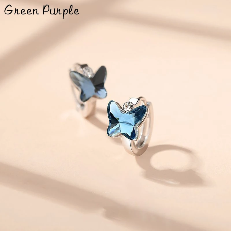 

Crystal Butterfly Hoop Earrings 100% S925 Sterling Silver Earring Style For Women Silver Earring Fine Jewelry Fashion Party Gift