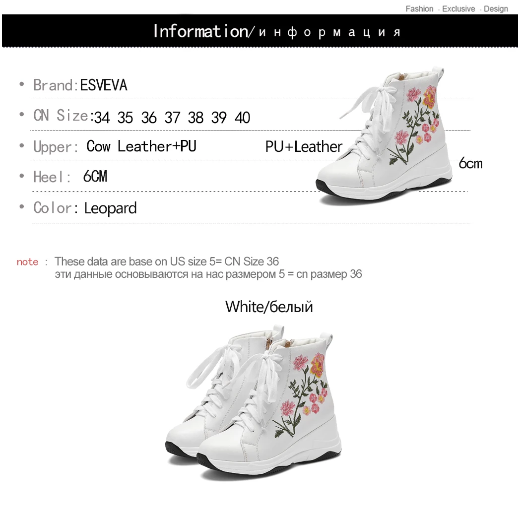 

ESVEVA 2020 Women Cow Leather +PU Med Heel Pointed Toe Platform Lace Up Platform Elegant Ladies Shoes Size 34-40