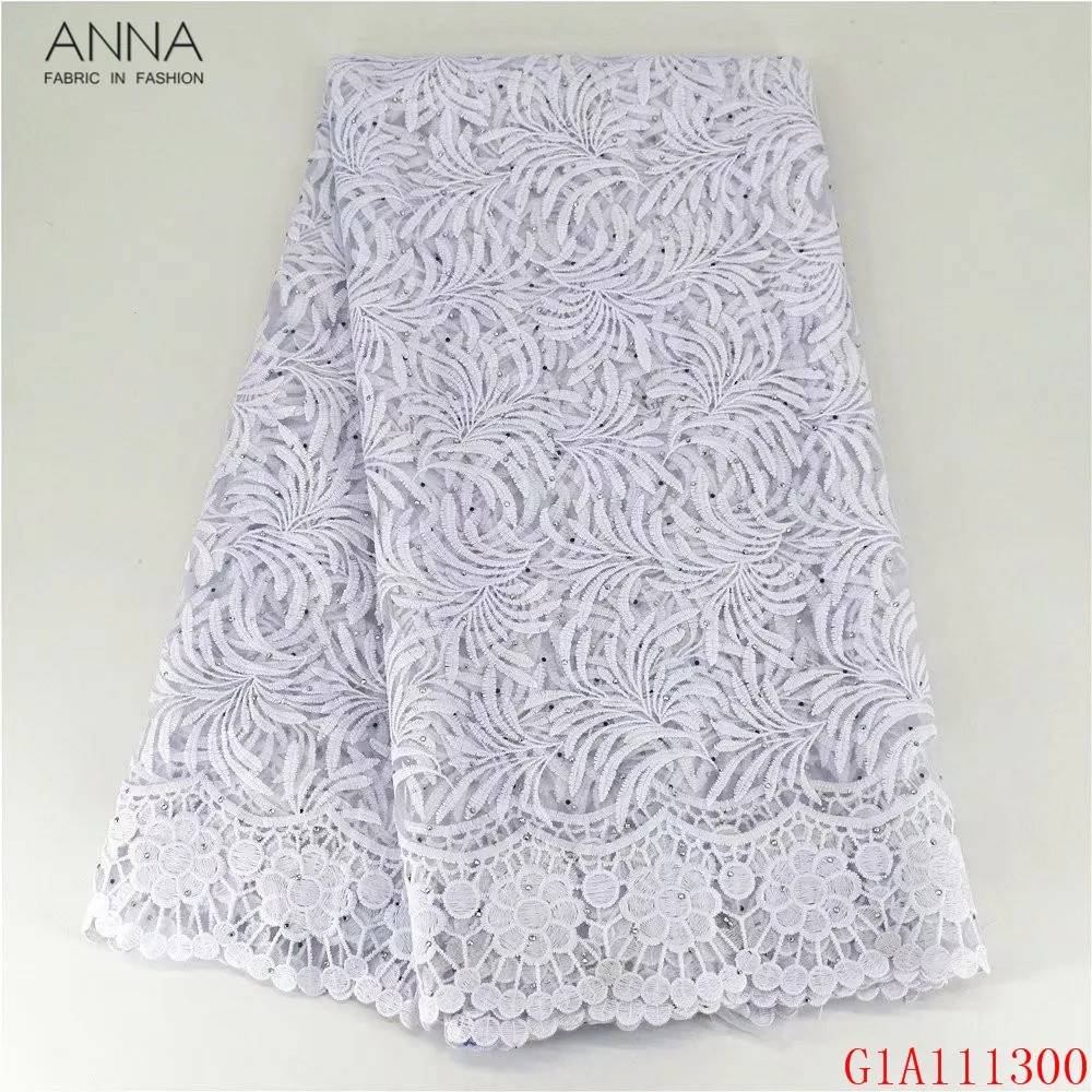 Анна белый Африканское молочного цвета Шелковое кружево ткань вышивка с камнями