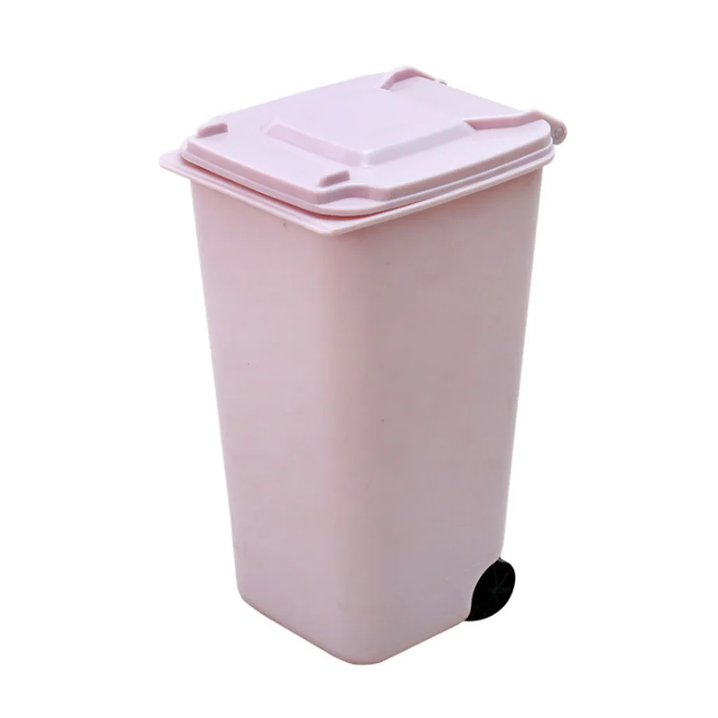 

Mini Plastic Waste Bins With Lid Household Desktop Clean Trash Desk Practical Mall Scissors Pencil Holder Office Supplies #632
