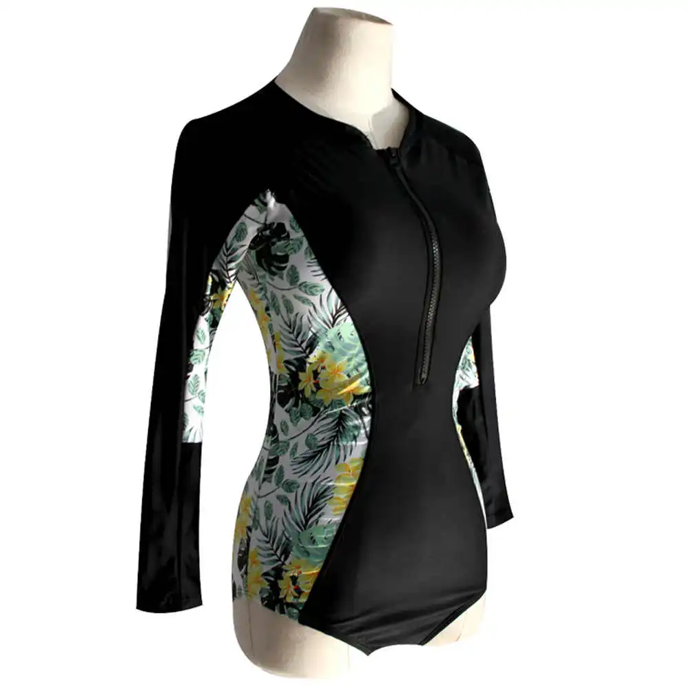 Женский купальный костюм с длинным рукавом цветочным принтом слитный купальник