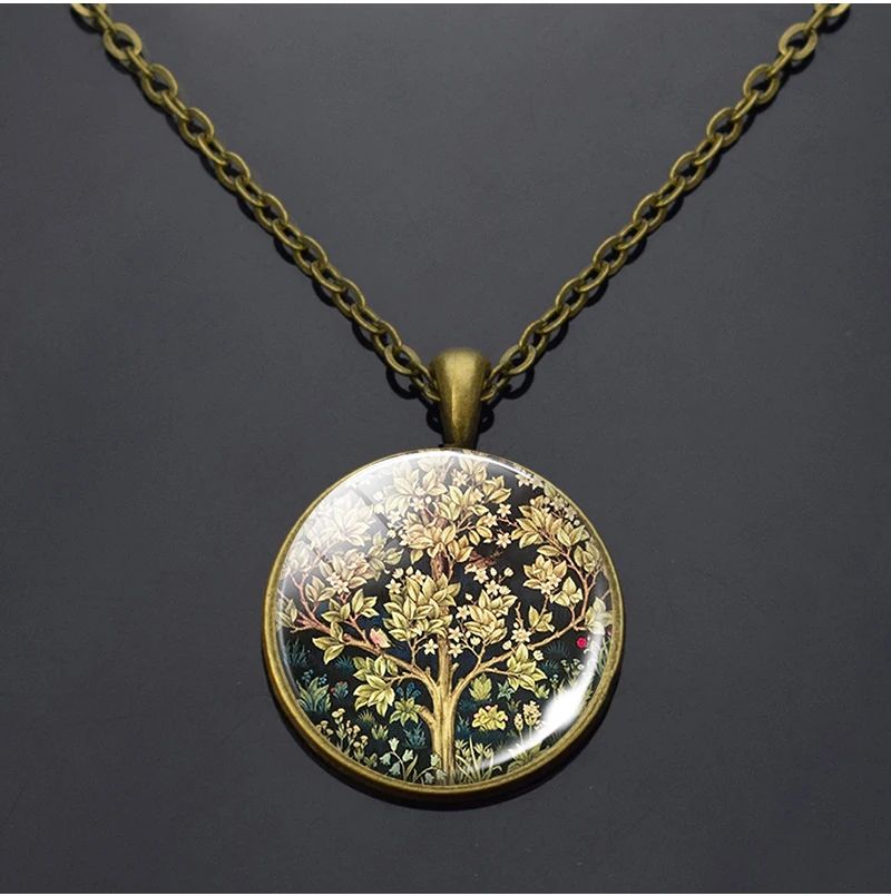 Винтажное ожерелье с изображением дерева жизни Вильям Морриса стеклянная