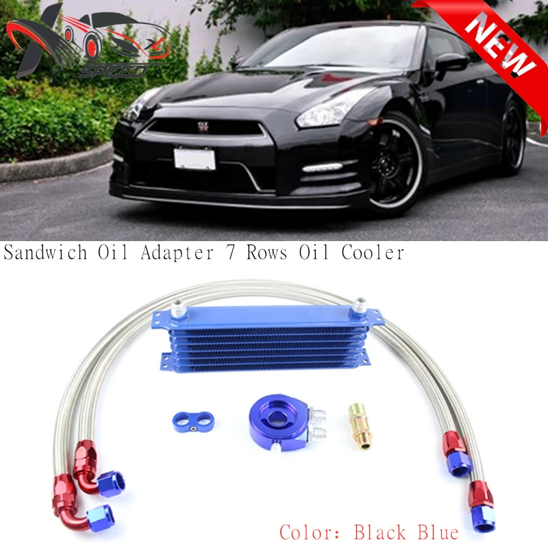 

AN10 7 rows universal oil cooler + oil filter sandwich kit + high quality braided tubing