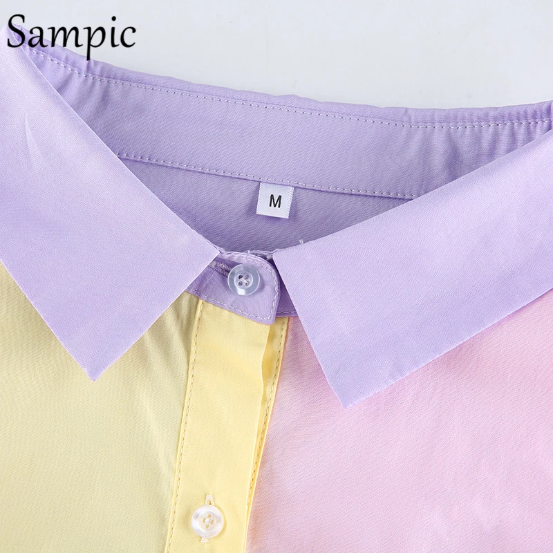 

Sampic Fashion Autumn Winter Long Sleeve Patchwork Sexy Women Blouses Shirt Loose Oversized Turn Down Collar Long Blouse Shirt