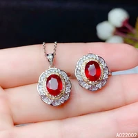 kjjeaxcmy fine jewelry 925 sterling silver inlaid natural ruby female ring pendant set luxury supports detection