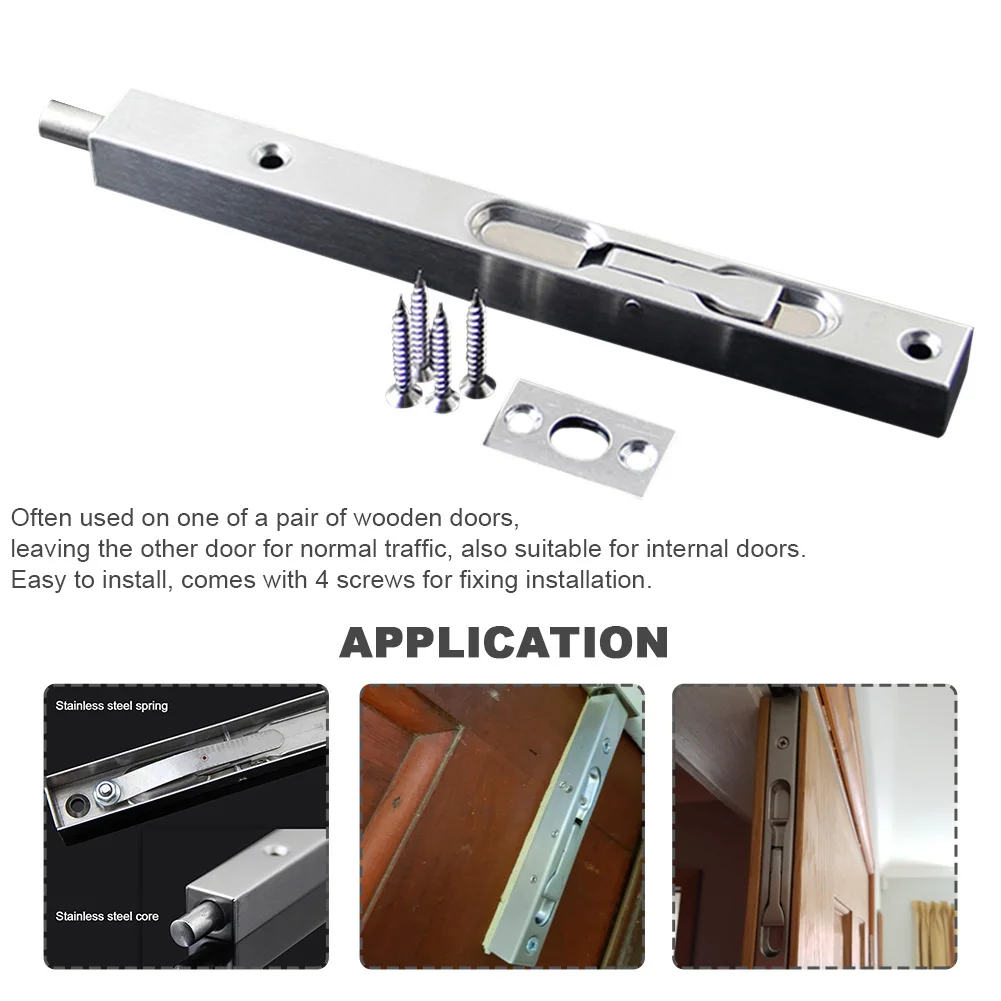Security Gate Home Lever Action Flush Latch Stainless Steel Guard Concealed Door Bolt Anti Theft Slide Lock With Screws Brushed |