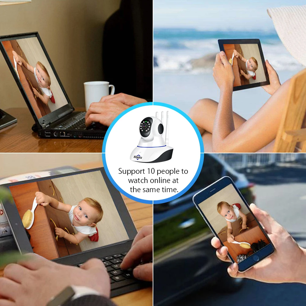 Беспроводная ip камера Hiseeu 1080P с Wi Fi HD 2 мегапиксельная Поворотная двухканальная
