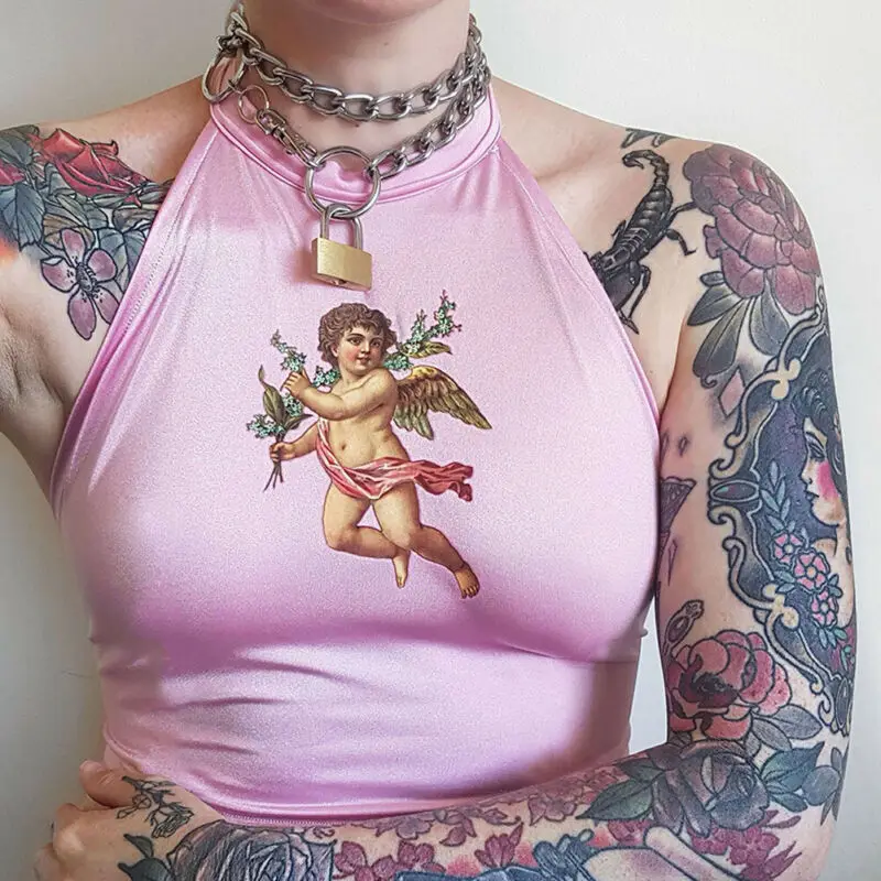 2019 сексуальные женские топы майки с принтом ангела летняя рубашка открытой