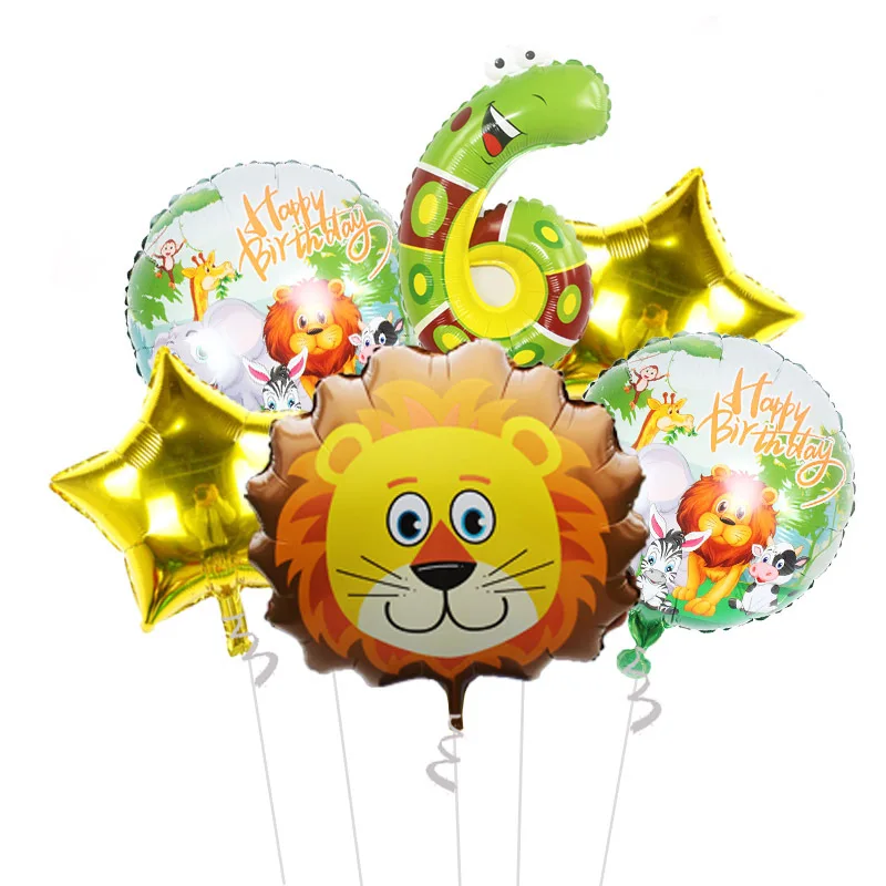 

6PC/jungle Theme Birthday Party Balloon Animal 0-9 Number Animal Combination Aluminum Foil Balloon Set Home Decoration