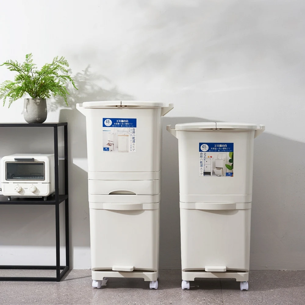 Контейнер для мусора трехуровневый пластиковый 45/48 л домашней кухни с колесами |