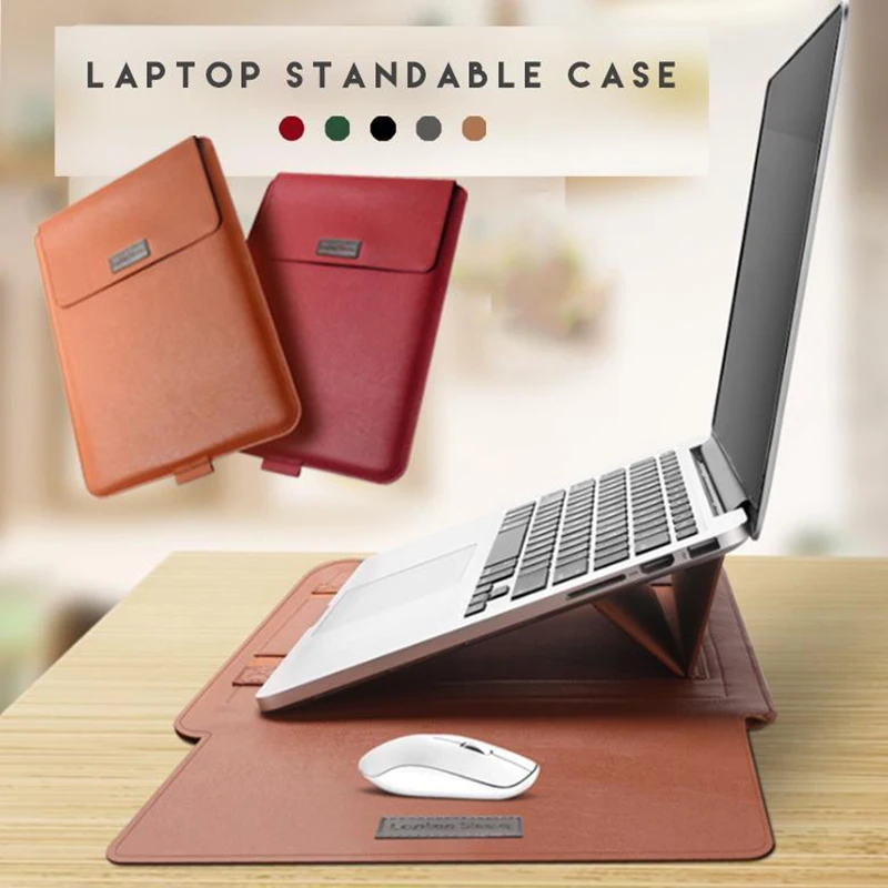 

Laptop Standable Case Waterproof PU Leather Laptop Carrying Bag Kit with Holder Function d88