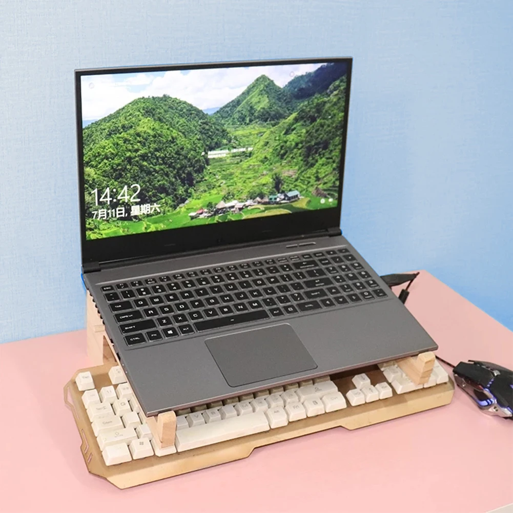 

Wood Laptop Stand Cooling Pad Riser Wooden Holder Mount Laptop Accessories for PC Notebook Computer