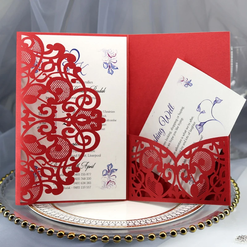 

1pcs Blue White Elegant Laser Cut Wedding Invitation Cards Greeting Card Customize Business With RSVP Cards Decor Party Supplies