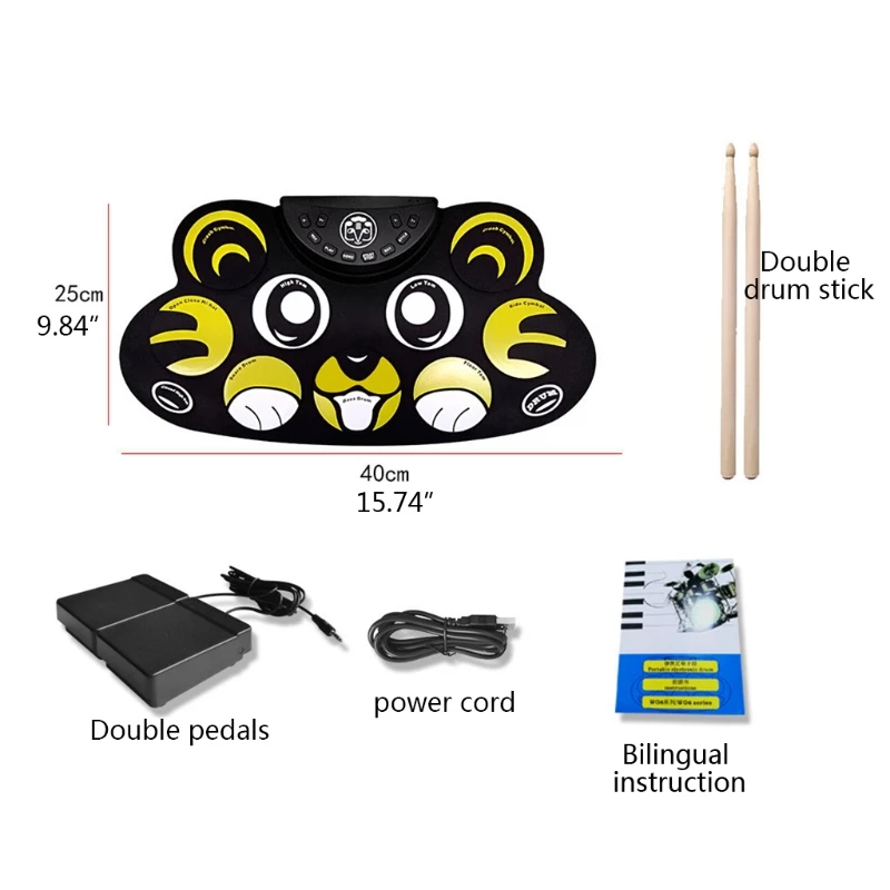 

Electronic Drum Set - 9 Pad Flexible Roll Up Drum Kit Practice Pad with Foot Pedals, Built in Speakers & Drum Sticks, Great Gift