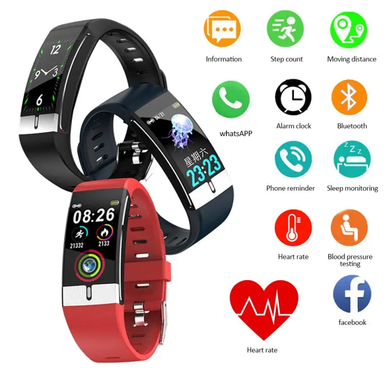 

E66 Thermometer Smart Bracelet ECG Blood Pressure Blood Oxygen Heart Rate Measurement Pedometer Monitoring Waterproof