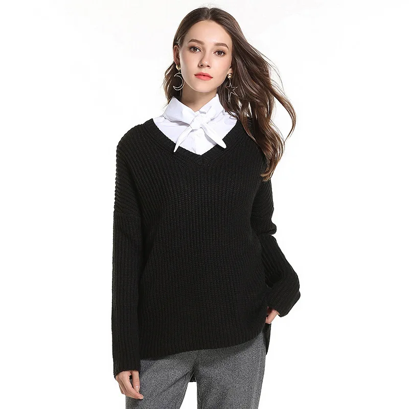 

Explosion sweater 2019 new pullover sweater Europe and large size women's V-neck long-sleeved knitted sweater free shipping