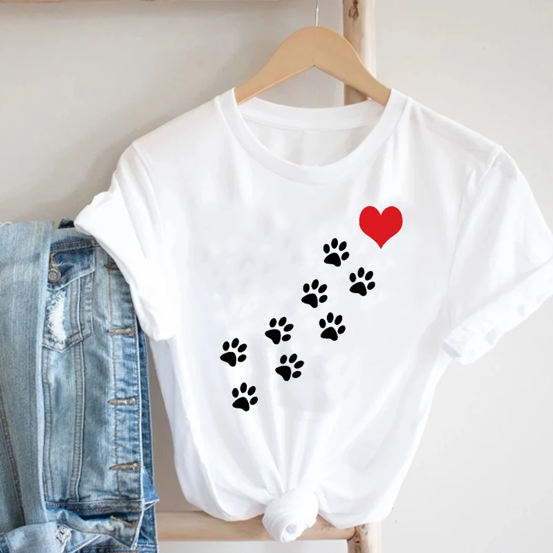 

Women Clothing Spring Summer Dog Paw Cat Pet Fashion Cartoon Animal 90s Girl Clothes Print Tee Top Tshirt Female Graphic T-shirt