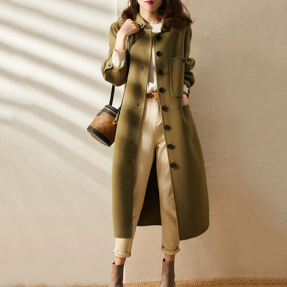 

Women 2021 Spring Autumn Fashion Single-breasted Woolen Coat Female Casual Long Sleeve Outerwear Ladies Elegant Chic Overcoats