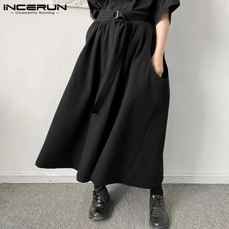 

Fashion Casual INCERUN Men Solid Pantalons Wide Leg Long Pants High Waist Pocket Streetwear All-match Baggy Trousers S-5XL 2021