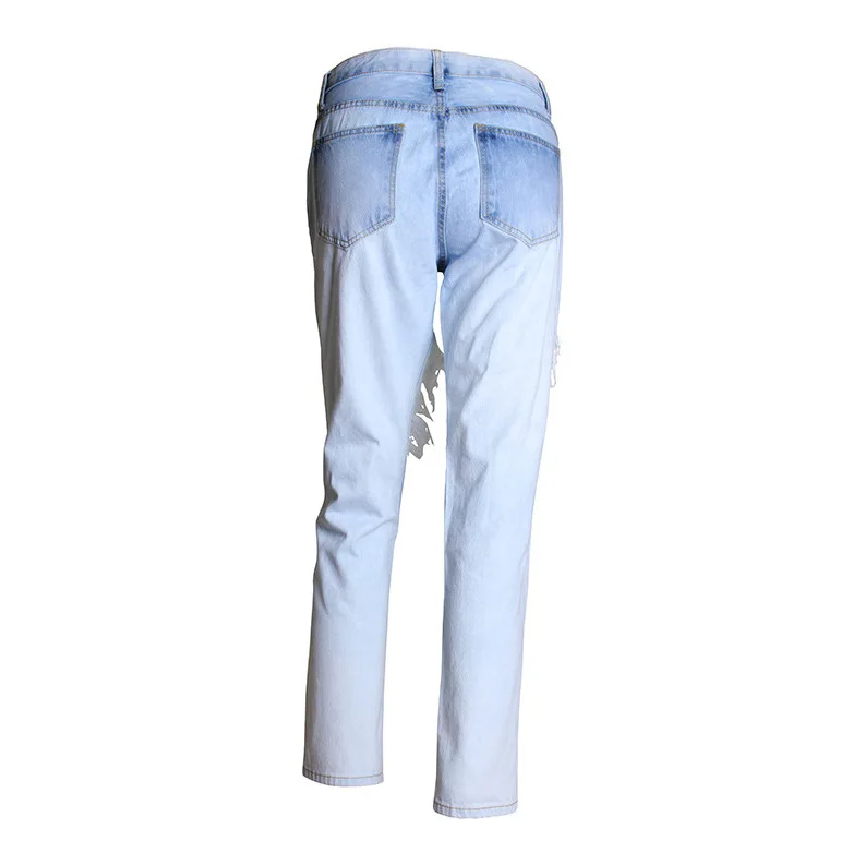 

Summer street King light high waist knee big hole denim straight pants