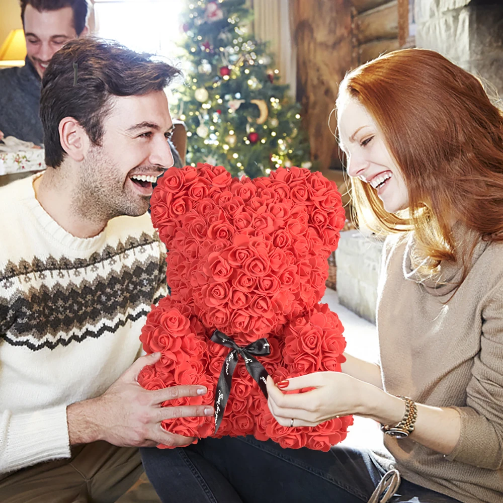 

Dropshipping Red Rose Teddy Bear Crown Led Light 2021 Wedding Valentine's Day Christmas Love Bear Gift for Women Girl Mother