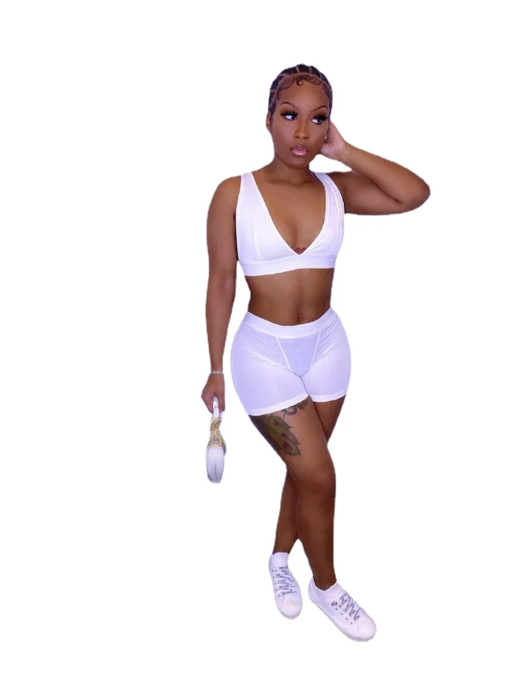 

Women's Fashion Y2K Casual Sexy Solid Color Nightclub Style Slim Fit Sports Vest Two-piece Suit Cotton Shorts