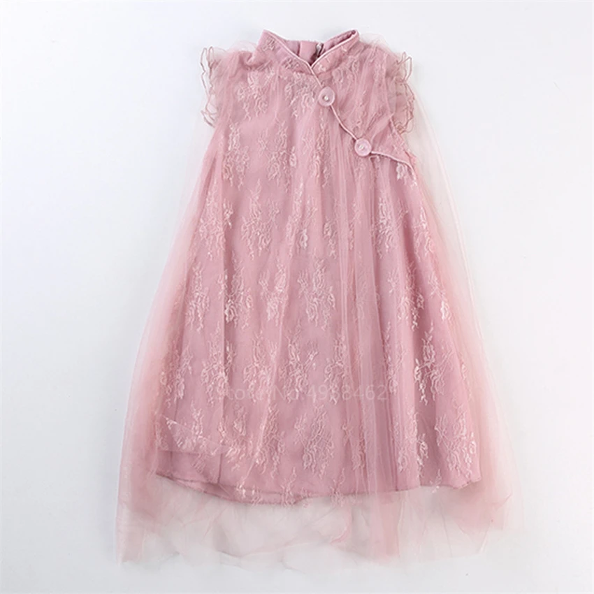

Kids Traditional Clothing for Baby Girls Chinese Cheongsam Dress Qipao Retro Birthday Party Fancy Lace Chiffon Patchwork Costume