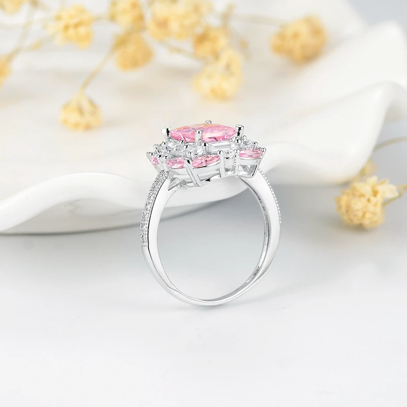 Женское Обручальное Кольцо ANGELFRIGG серебряное кольцо с большим розовым цирконием